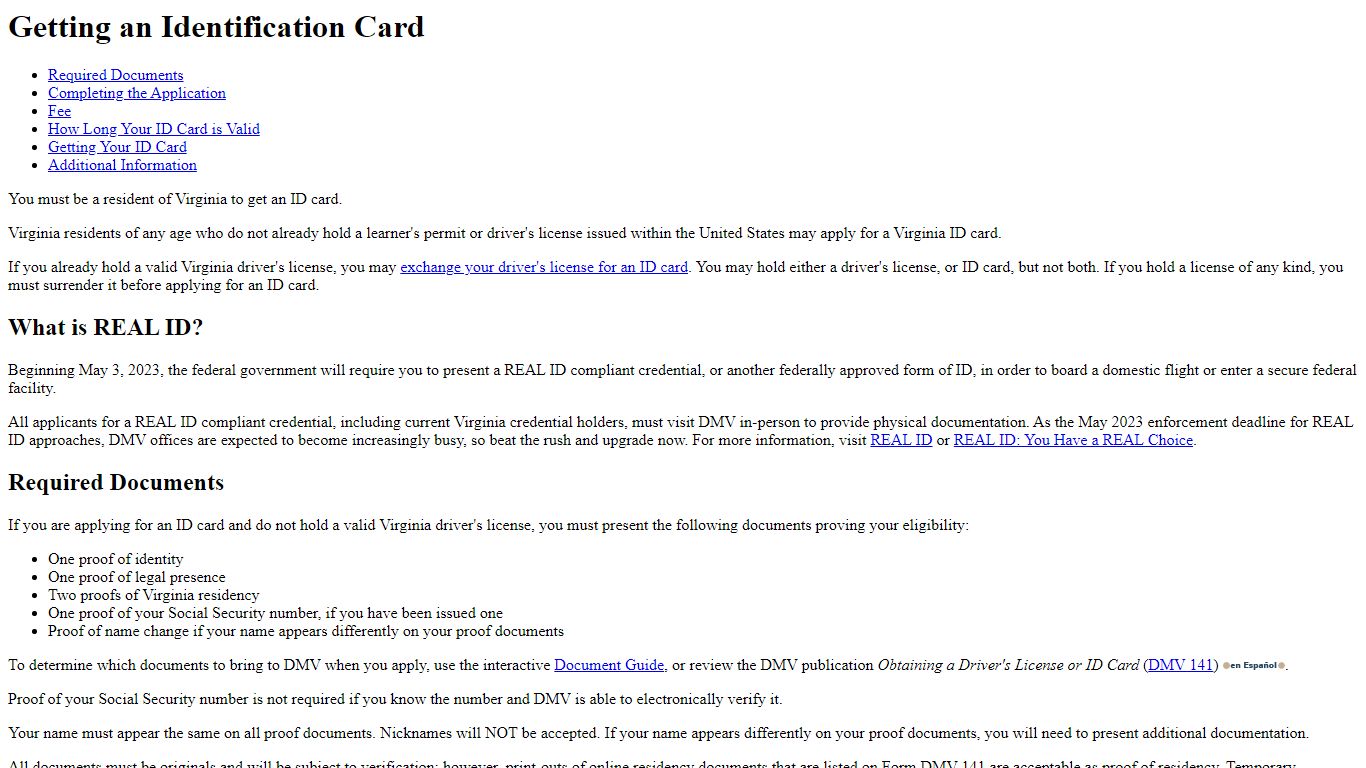 Getting an Identification Card - Virginia