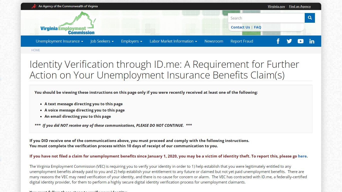 Identity Verification through ID.me - Virginia